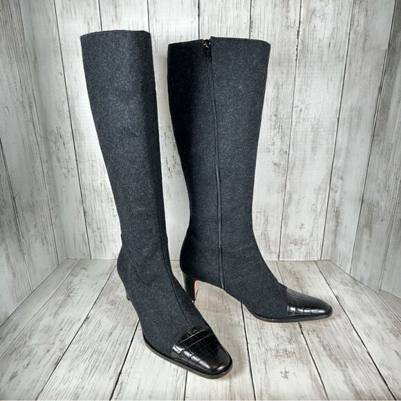 Escada Wool Leather Tall Zip Italian Boots Black 9 B PRISTINE - Picture 1 of 14